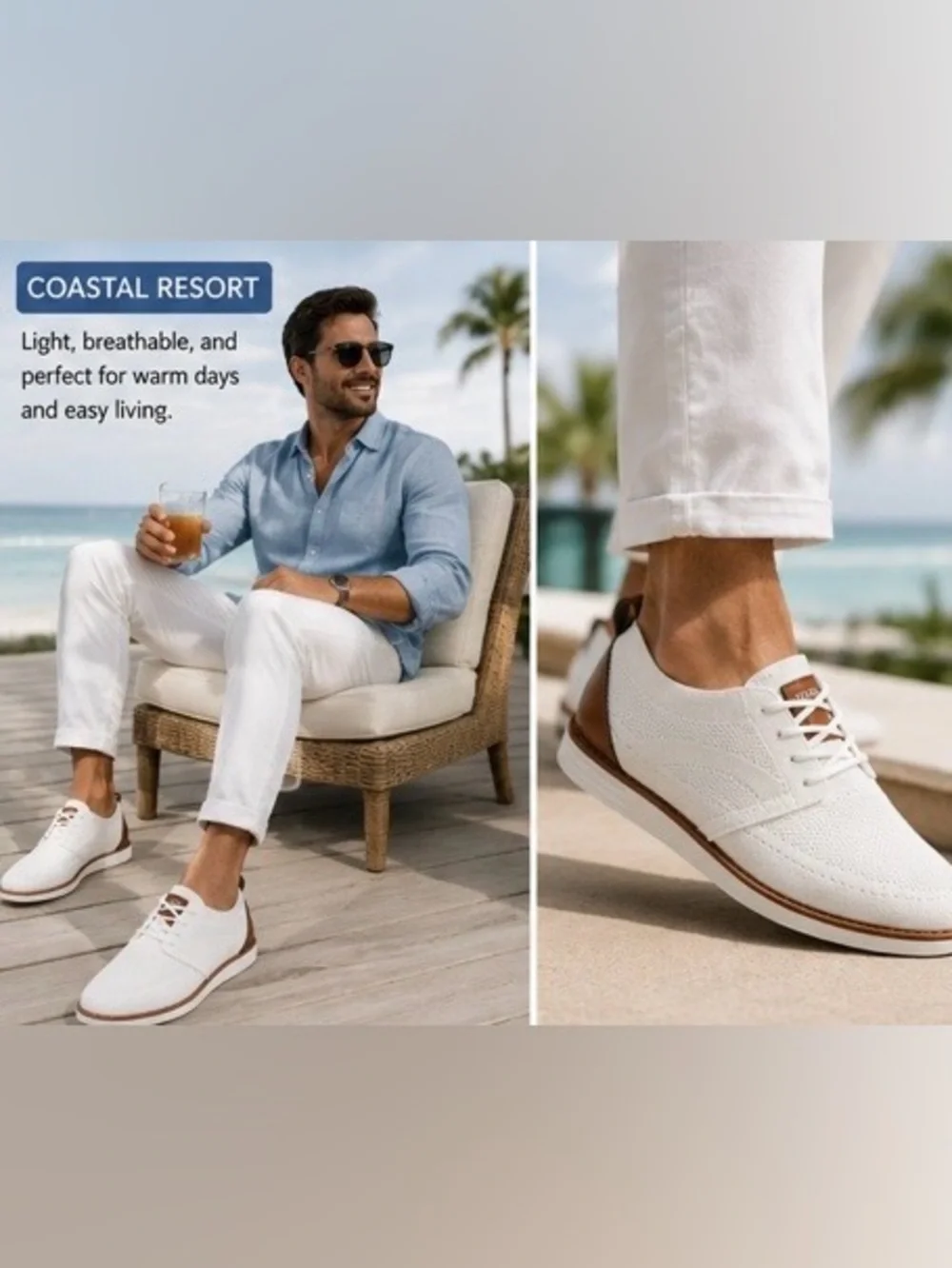 Men’s White Knit Oxford Sneakers | Lightweight Casual Lace-Up Shoes